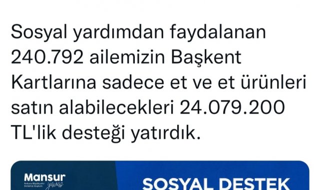Ankara Büyükşehir'den çocuklar için aylık 1 kilo et desteği