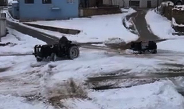 Denizli'de traktörle karda TrakSky keyfi