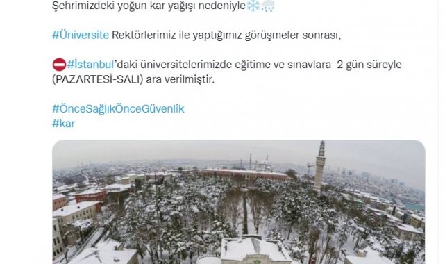 İstanbul'da üniversitelerde eğitime 2 gün ara verildi