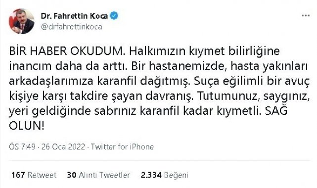 Sağlık Bakanı Koca'dan Düzcelilere teşekkür