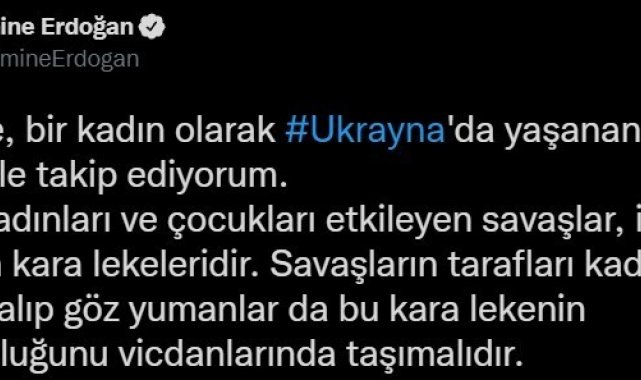 Emine Erdoğan: "Bir anne olarak, uluslararası toplumu barışın tesisi için harekete geçmeye davet ediyorum"