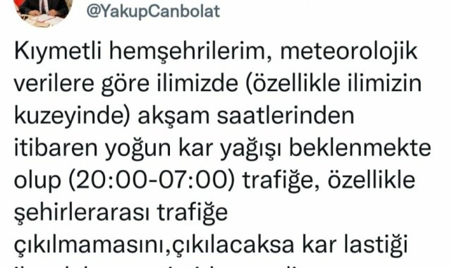 Bursa Valisi'nden "Sokağa çıkmayın" uyarısı