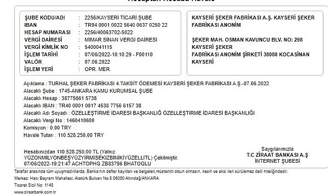 Kayseri Şeker'den 'Turhal Şeker Fabrikası' açıklaması