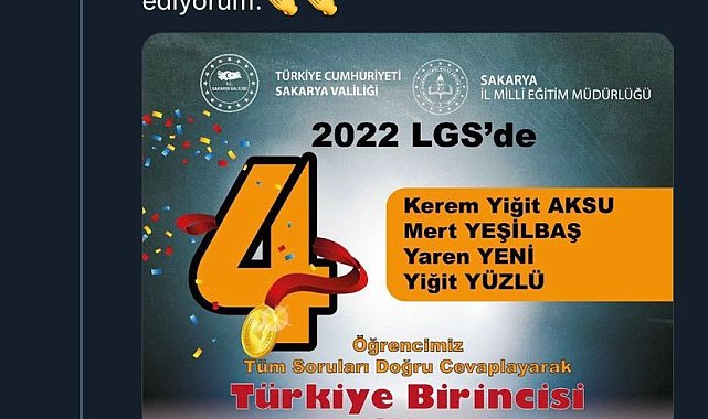 Sakarya'dan dört öğrenci LGS'den tam puan aldı