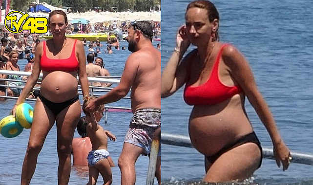 İkinci bebeğine hamile olan Seda Bakan  Bodrum'da ailesiyle halk plajında 