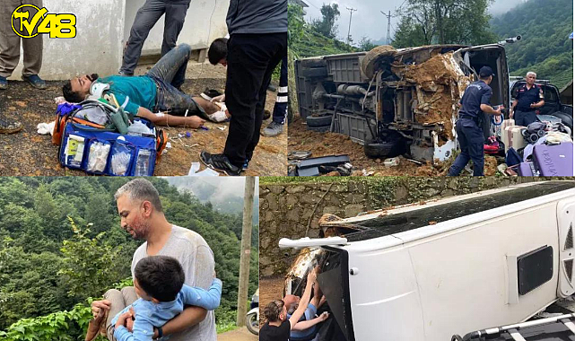 Rize'de tur otobüsü devrildi! Çok sayıda yaralı var