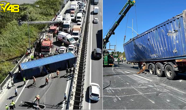 Tır devrildi! Yol trafiğe kapatılırken, olay yerine çok sayıda ekip yönlendirildi