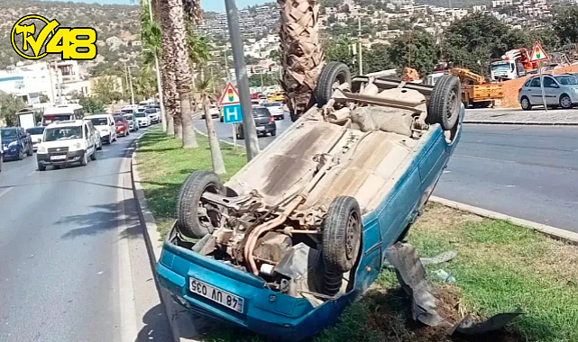 Bodrum'da Araç Takla Atarak Durabildi