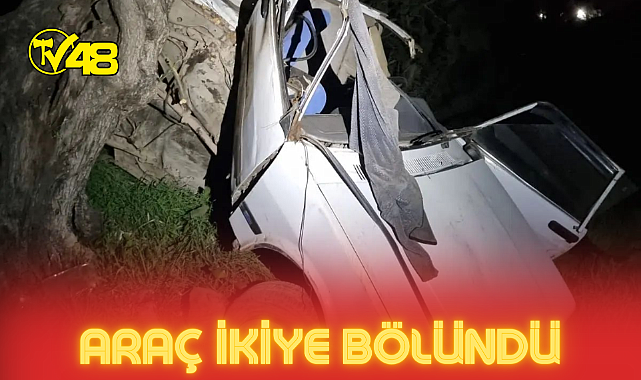Bodrum'da şarampole yuvarlanan araç ikiye bölündü!