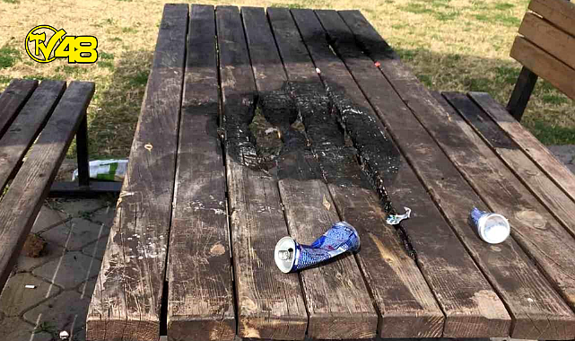 Köyceğiz'de bir parkta bulunan ahşap masa kimliği belirsiz kişi yada kişiler tarafından yakıldı