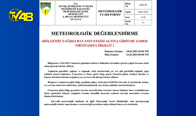 METEROLOJİ MUĞLA'NIN HAVA DURUMUNU DEĞERLENDİRDİ