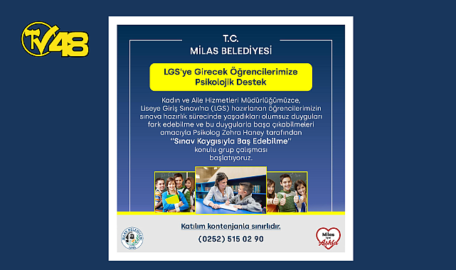 MİLAS BELEDİYESİ'NDEN LGS'YE HAZIRLANAN ÖĞRENCİLERE PSİKOLOJİK DESTEK…