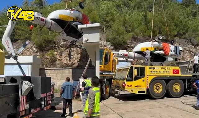 MENDERES İLÇESİ TAHTALI BARAJI'NA DÜŞEN HELİKOPTERİN ENKAZI ÇIKARTILDI