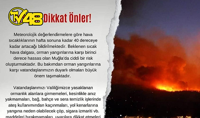MUĞLA VALİSİ'NDEN ORMAN YANGINI UYARISI