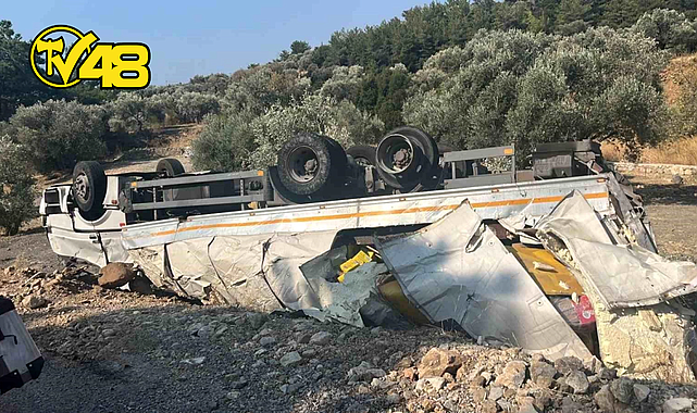 DATÇA'DA FRENİ BOŞALAN TIR YOLDAN ÇIKARAK TERS DÖNDÜ!
