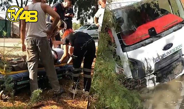 MİLAS-ÖREN KARAYOLUNDA KAMYON ŞARAMPOLE DEVRİLDİ: SÜRÜCÜ YARALI