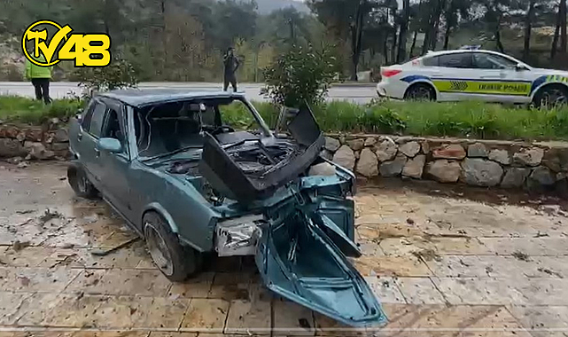 YATAĞAN-MİLAS KARAYOLUNDA KAZA ARAÇ RESTORAN BAHÇESİNE UÇTU, YARALANAN YOK