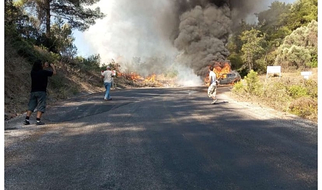 Milas Kıyıkışlacık’ta Araç Yangını Paniğe Neden Oldu: Alevler Ormana Sıçradı