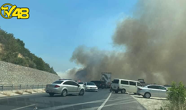 MİLAS-YATAĞAN YOLU STRATONİKEİA YAKINLARINDA YANGIN NEDENİYLE TRAFİĞE KAPATILDI