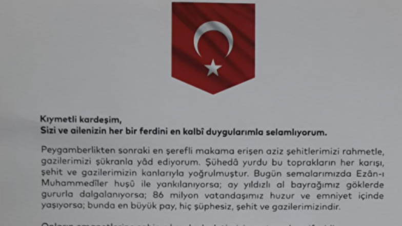 Cumhurbaşkanı Erdoğan'dan Şehit Ailelerine Özel Mektup