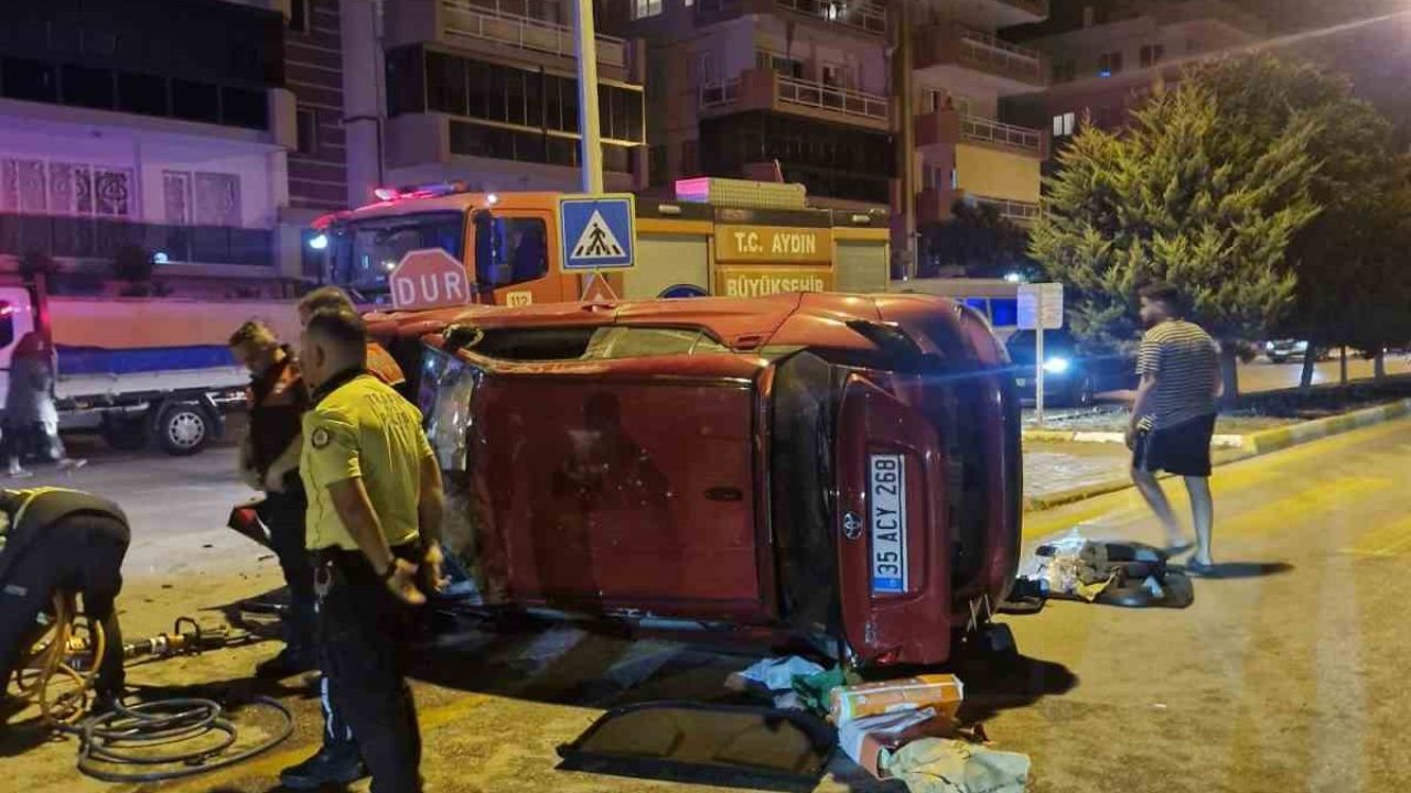Kuşadası’nda takla atan otomobilin sürücüsü yaralandı