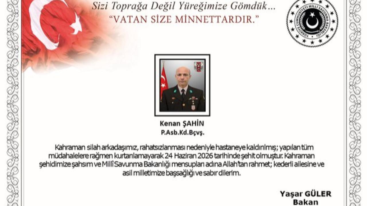 MSB acı haberi duyurdu! Fırat Kalkanı Harekat Bölgesinde bir askerimiz Şehit oldu