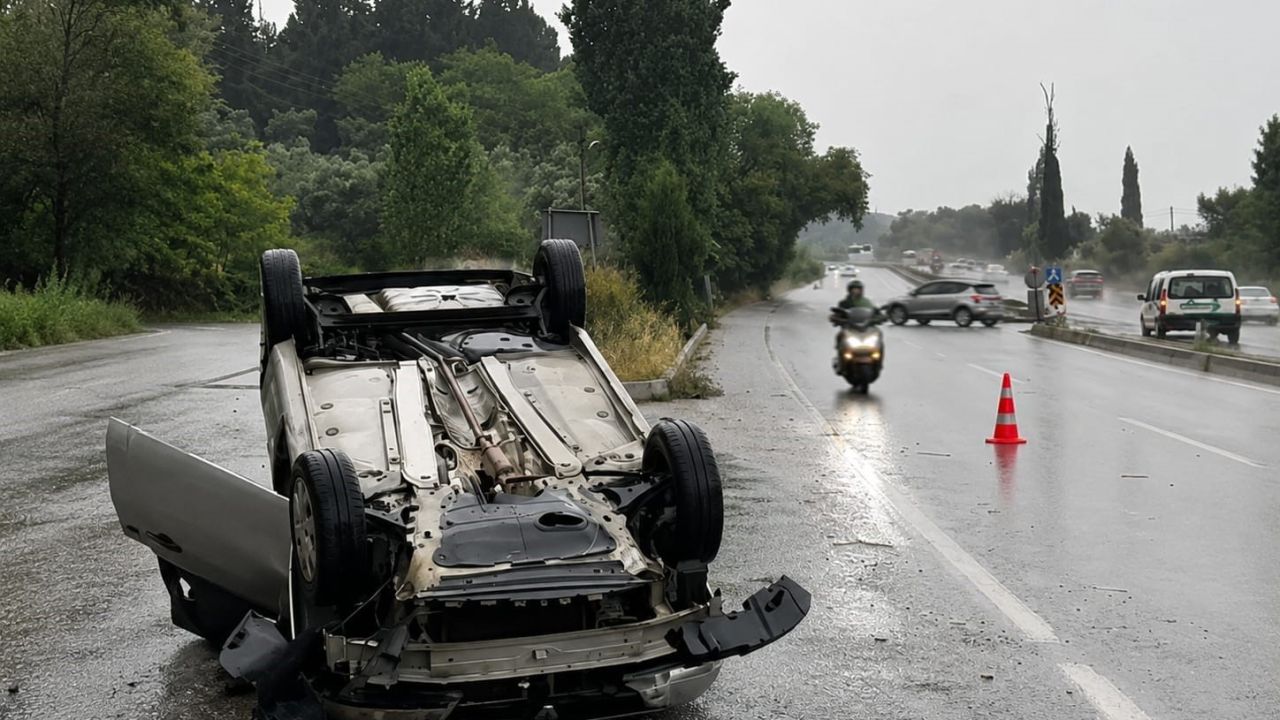 Söke Kuşadası yolu üzerinde otomobil takla attı